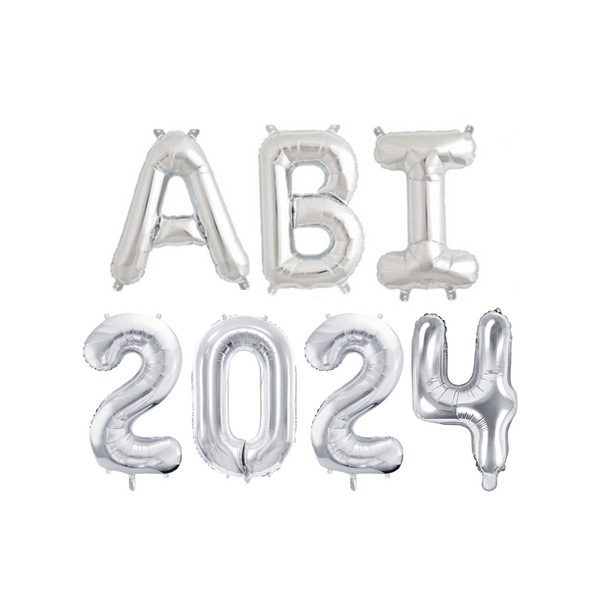 Ballonschriftzug "Abi 2024" Silber (ca. 38cm pro Ballon)