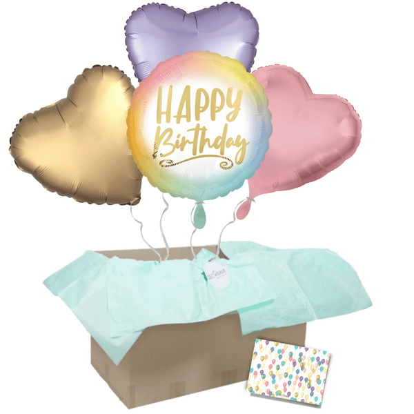 Heliumballon-Geschenk "Happy Birthday" Rainbow Ombre Set