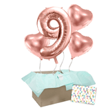 Heliumballon-Geschenk 1 XXL Zahl + 3 Herzen Geburtstagsballon Set Premium Roségold - DECORAMI