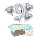 Heliumballon-Geschenk 1 XXL Zahl + 3 Herzen Geburtstagsballon Set Premium Silber - DECORAMI