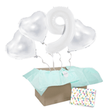 Heliumballon-Geschenk 1 XXL Zahl + 3 Herzen Geburtstagsballon Set Premium Weiß - DECORAMI