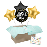 Heliumballon-Geschenk "Happy Birthday" Gold Schwarz