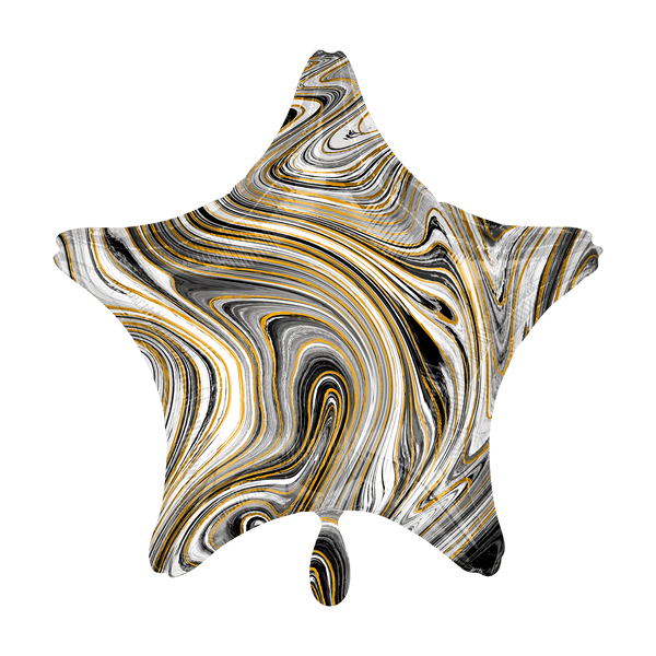 Folienballon Stern Marmor (Schwarz & Gold)