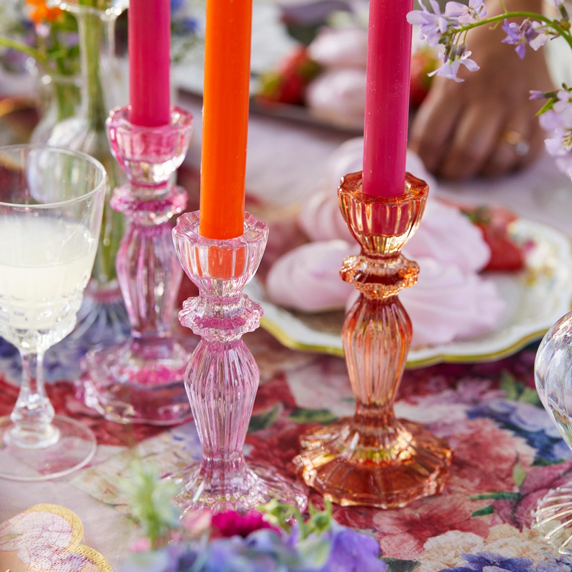 Stabkerzenständer Glas Rosa