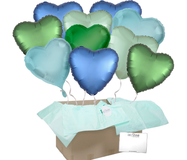 Heliumballon-Geschenk Satin Herzen Aqua Deluxe XXL - DECORAMI