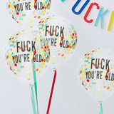 Konfetti-Ballons "Fuck You're Old" Ø 30,5cm Bunt 5 Stk. - DECORAMI
