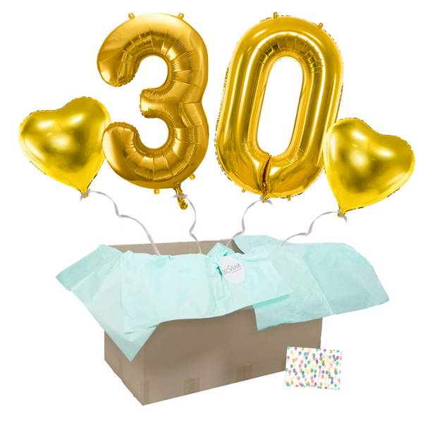 Heliumballon-Geschenk 30. Geburtstag Set Deluxe Gold