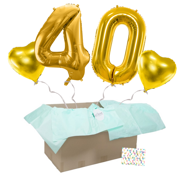 Heliumballon-Geschenk 40. Geburtstag Set Deluxe Gold