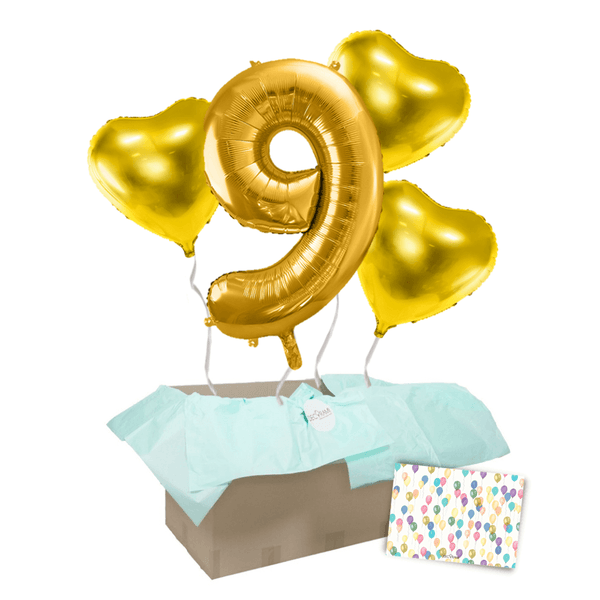 Heliumballon-Geschenk 1 XXL Zahl + 3 Herzen Geburtstagsballon Set Premium Gold - DECORAMI
