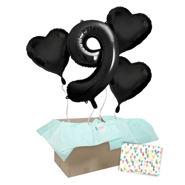Heliumballon-Geschenk 1 XXL Zahl + 3 Herzen Geburtstagsballon Set Premium Schwarz - DECORAMI