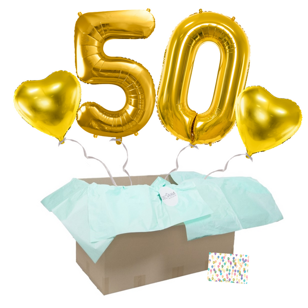 Heliumballon-Geschenk 50. Geburtstag Set Deluxe Gold