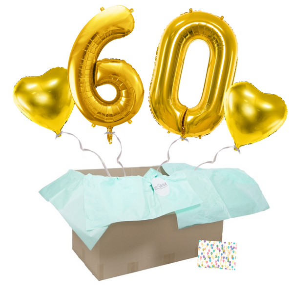 Heliumballon-Geschenk 60. Geburtstag Set Deluxe Gold