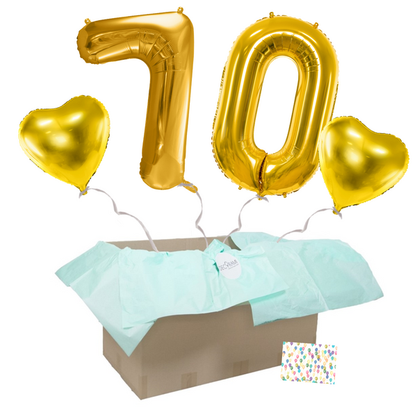 Heliumballon-Geschenk 70. Geburtstag Set Deluxe Gold