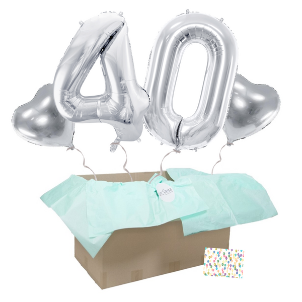 Heliumballon-Geschenk 40. Geburtstag Set Deluxe Silber