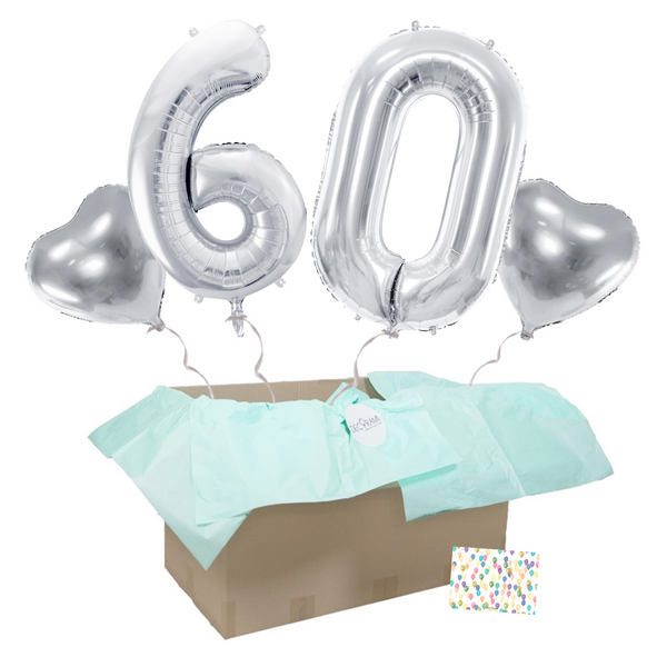Heliumballon-Geschenk 60. Geburtstag Set Deluxe Silber