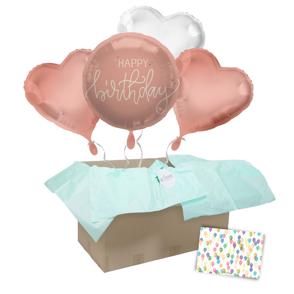 Heliumballon-Geschenk "Happy Birthday" Créme Roségold