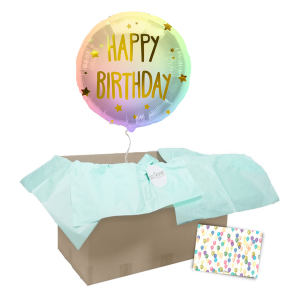 Heliumballon-Geschenk "Happy Birthday" Rainbow Pastell