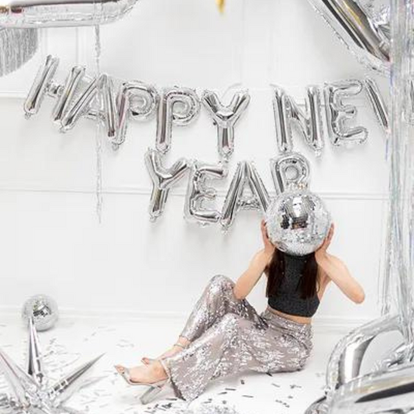 Folienballon-Buchstaben "HAPPY NEW YEAR" Silber
