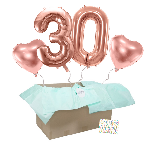 Heliumballon-Geschenk 30. Geburtstag Set Deluxe Roségold