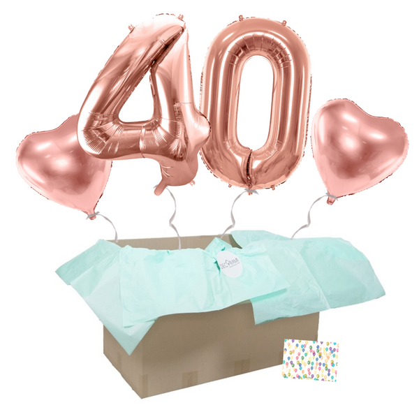 Heliumballon-Geschenk 40. Geburtstag Set Deluxe Roségold