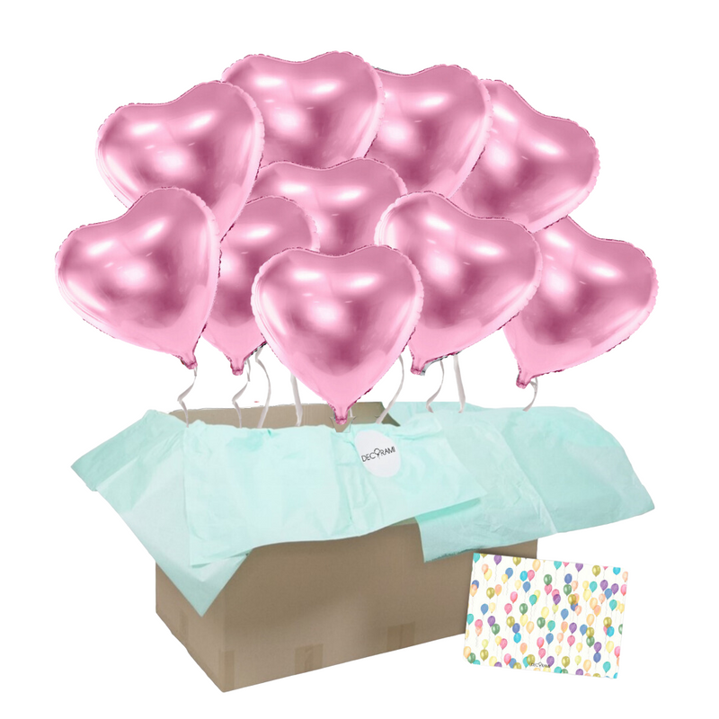 Heliumballon-Geschenk XL 10 Herzen Wunschfarbe Rosa - DECORAMI