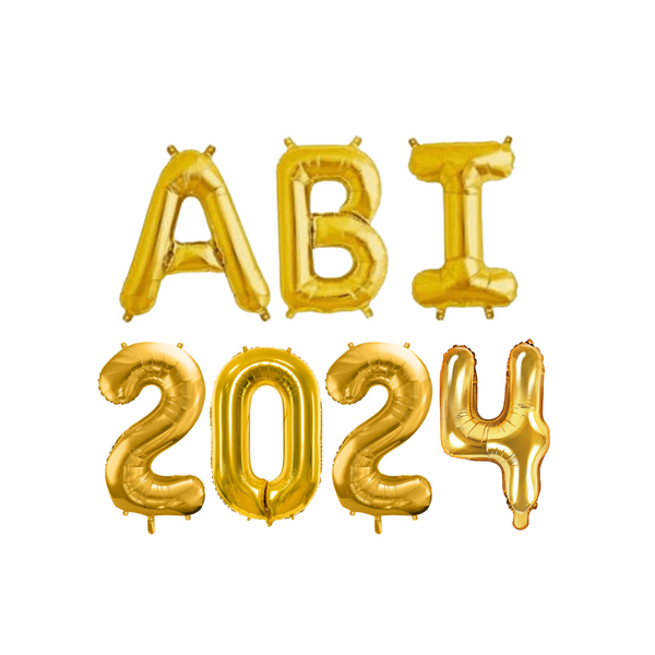 Ballonschriftzug "Abi 2024" Gold (ca. 38cm pro Ballon)