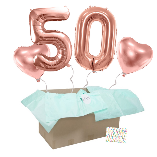 Heliumballon-Geschenk 50. Geburtstag Set Deluxe Roségold