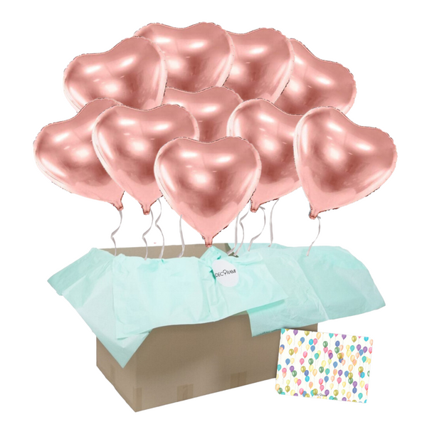 Heliumballon-Geschenk XL 10 Herzen Wunschfarbe Roségold - DECORAMI
