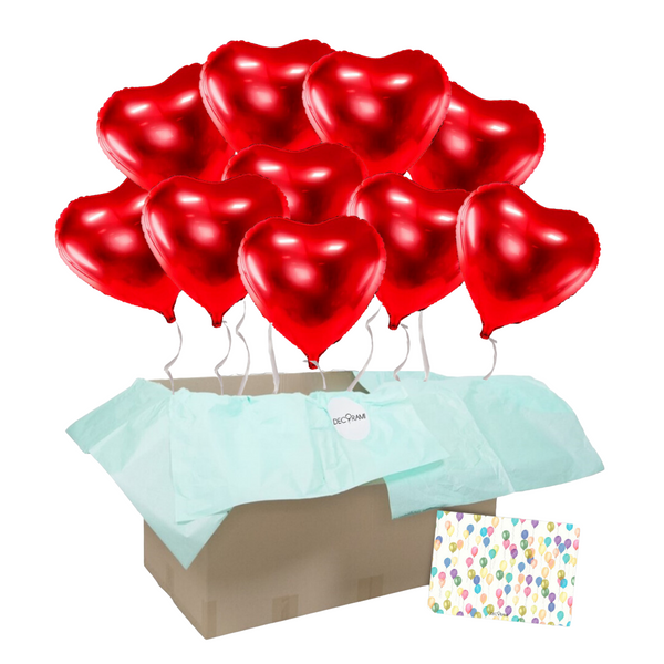 Heliumballon-Geschenk XXL 10 Herzen Wunschfarbe - DECORAMI 