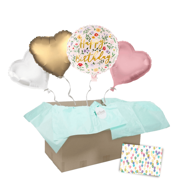 Heliumballon-Geschenk "Happy Birthday" Boho Flower Herzen