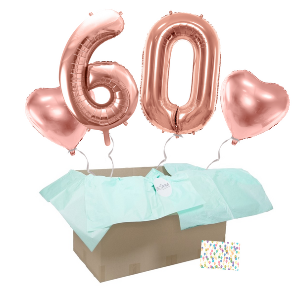 Heliumballon-Geschenk 60. Geburtstag Set Deluxe Roségold