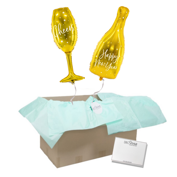 Heliumballon-Geschenk Silvester Champagner Gold Set