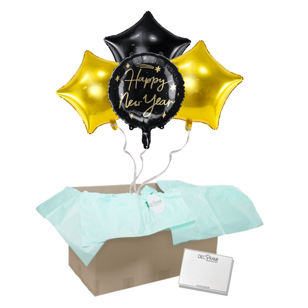 Heliumballon-Geschenk "Happy New Year" Schwarz/Gold