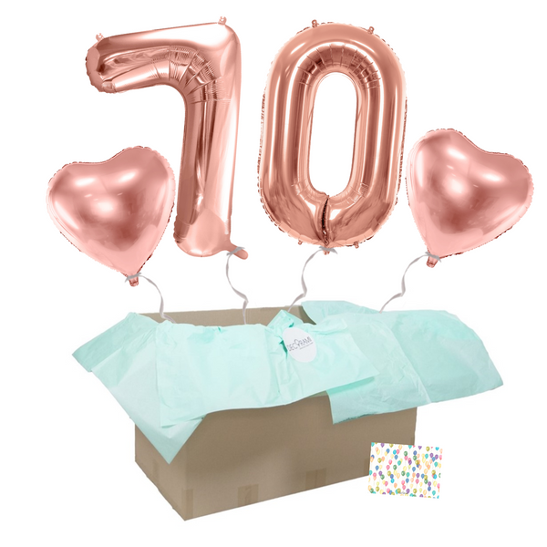 Heliumballon-Geschenk 70. Geburtstag Set Deluxe Roségold