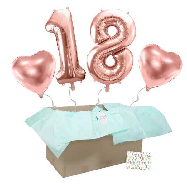 Heliumballon-Geschenk 18. Geburtstag Set Deluxe Roségold