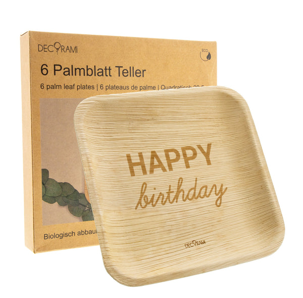 Palmblatt Teller "Happy Birthday" 6 Stk.