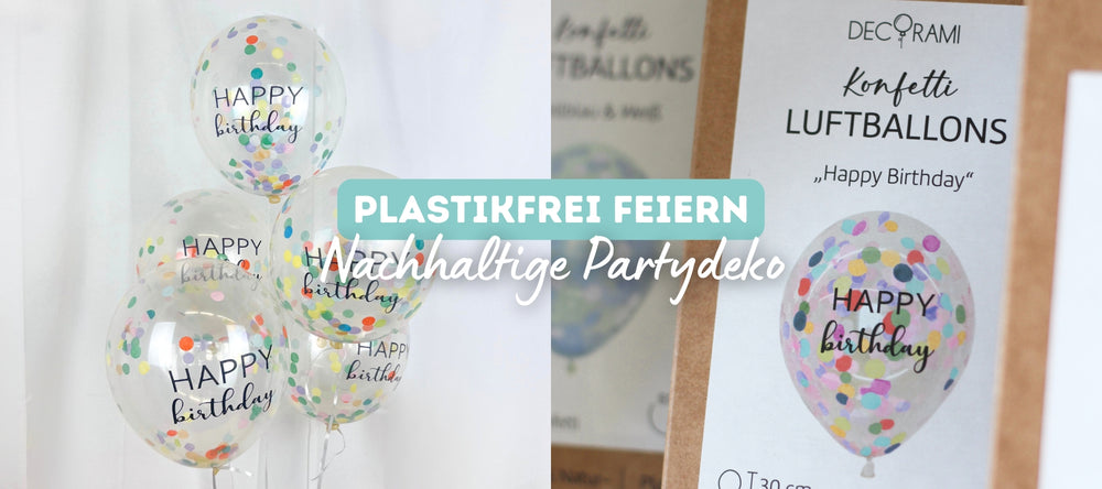DECORAMI Eigenmarke Konfettiballons "Happy Birthday" Bunt, plastikfrei verpackt