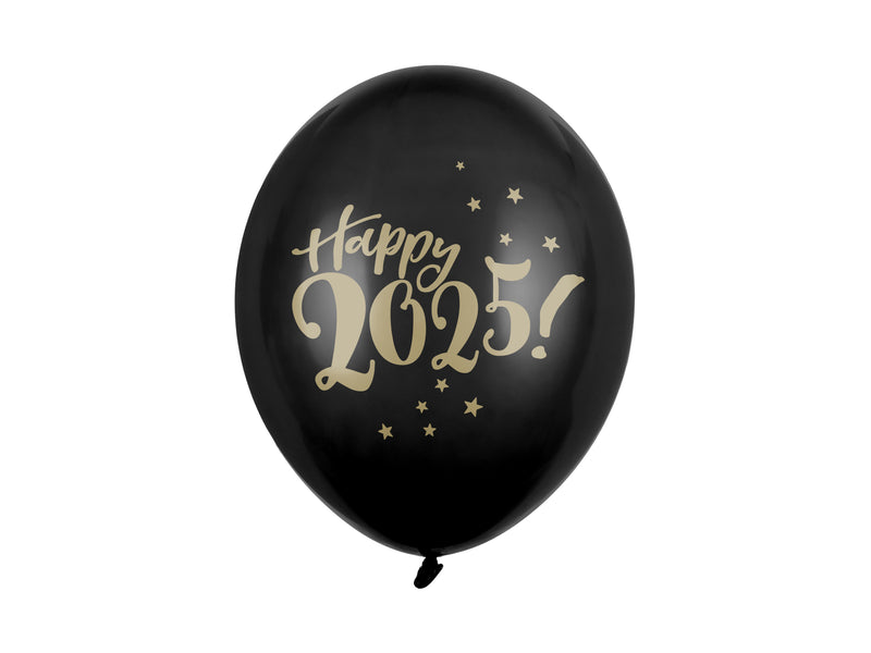 Luftballons Schwarz "Happy 2025!" 6 Stk.