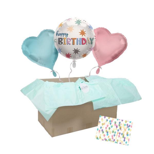 Heliumballon-Geschenk "Happy Birthday" Stars & Hearts 3er Set