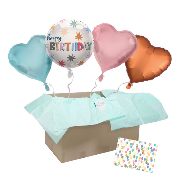 Heliumballon-Geschenk "Happy Birthday" Stars & Hearts