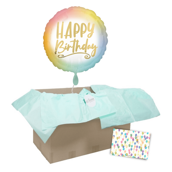 Heliumballon-Geschenk "Happy Birthday" Rainbow Pastell