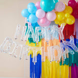 Ballonschriftzug "Happy Birthday" Konfetti Transparent