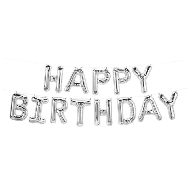 Ballonschriftzug "Happy Birthday" Silber