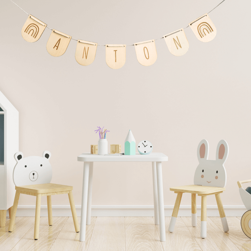 Build your own Holz-Wimpelgirlande Name / Wunschtext