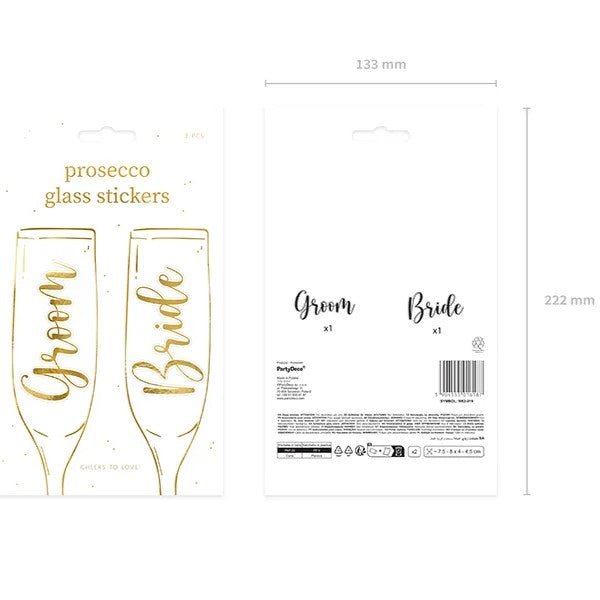 Champagne Sticker "Groom" & "Bride"