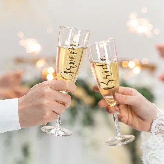 Champagne Sticker "Groom" & "Bride"