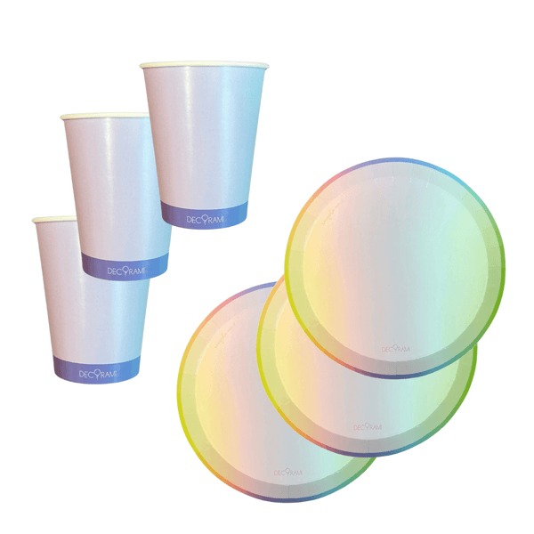Eco-Pappbecher &-teller Set Pastell 24 Stk.
