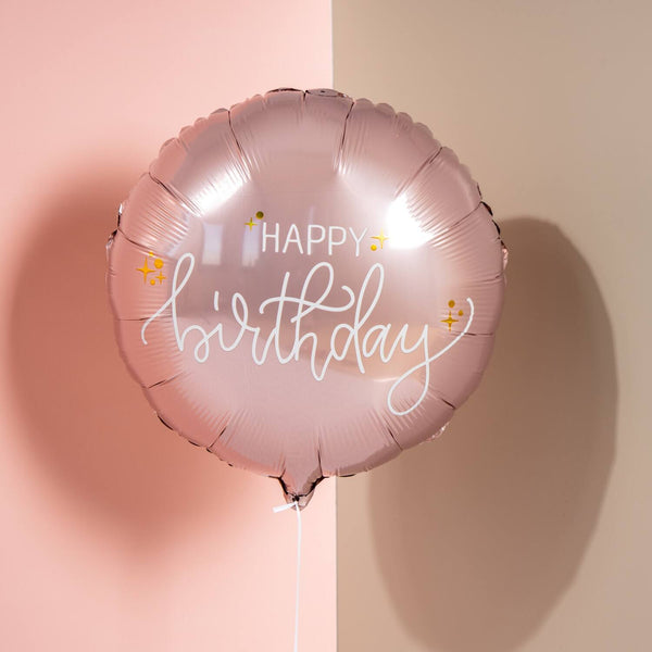 Geburtstagballon "Happy Birthday" Créme Roségold