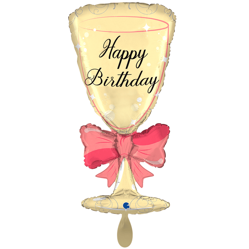 Geburtstagsballon Sektglas mit Schleife "Happy Birthday"
