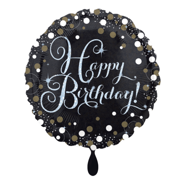 Heliumballon-Geschenk "Happy Birthday" Sparkling Black Set Deluxe